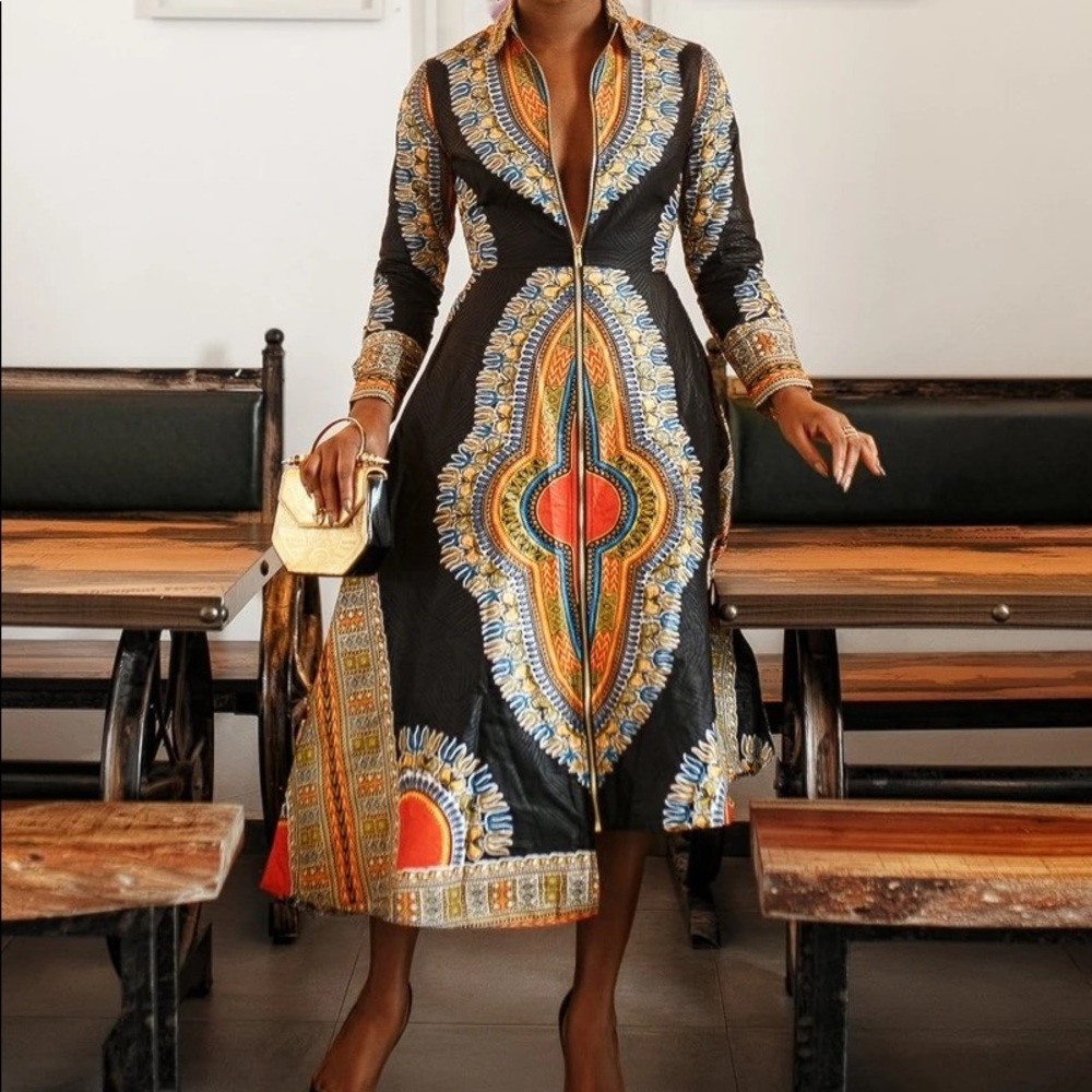 Asymmetrical African-style full zip dress/jacket